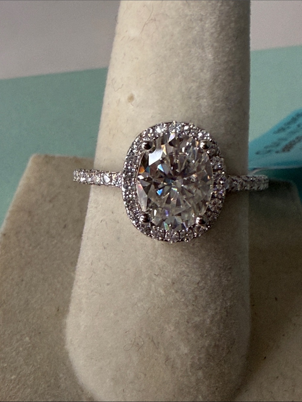 2.32 CTW Sterling Silver Moissanite Oval Halo Engagement Ring MSRP $650
